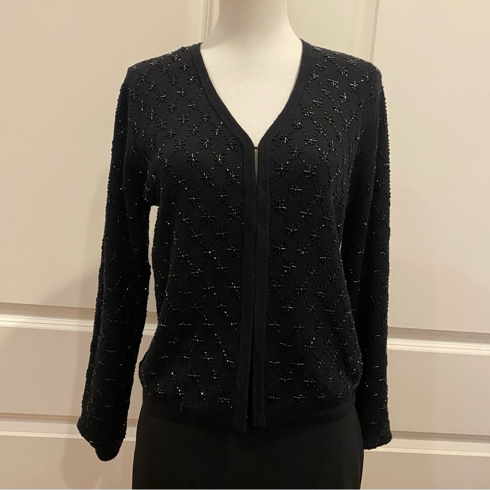 ANN TAYLOR wool black embellished cardigan